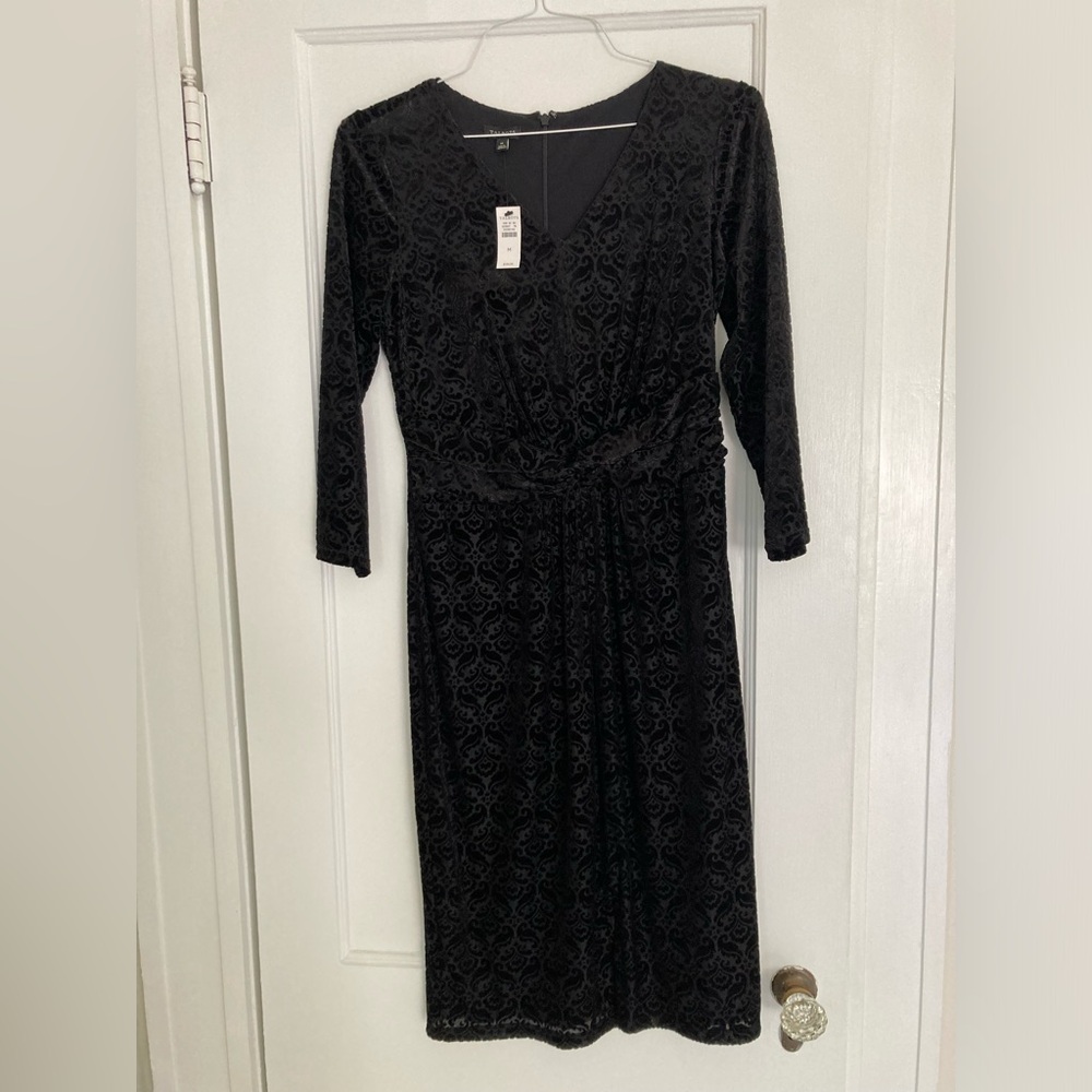 NWT Talbots v-neck black velvet sheath dress